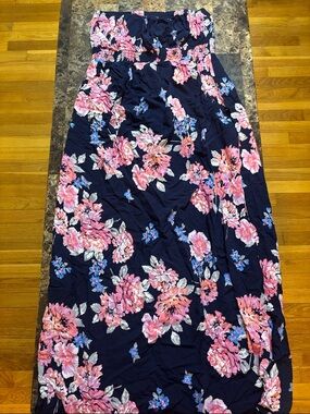 Floral Navy Strapless Maternity Maxi Dress - Pink & Blue Floral